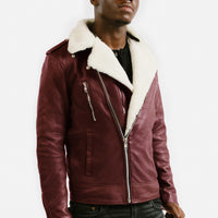 Shearling Trim Leather Jacket | Prometheus