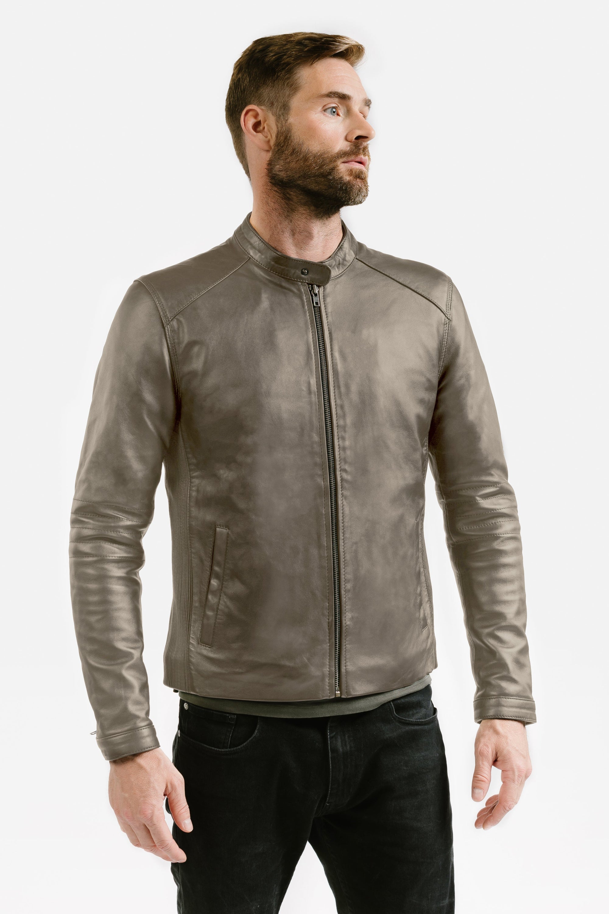 Non Water-Repellent Slim Racer Leather Jacket | Theseus