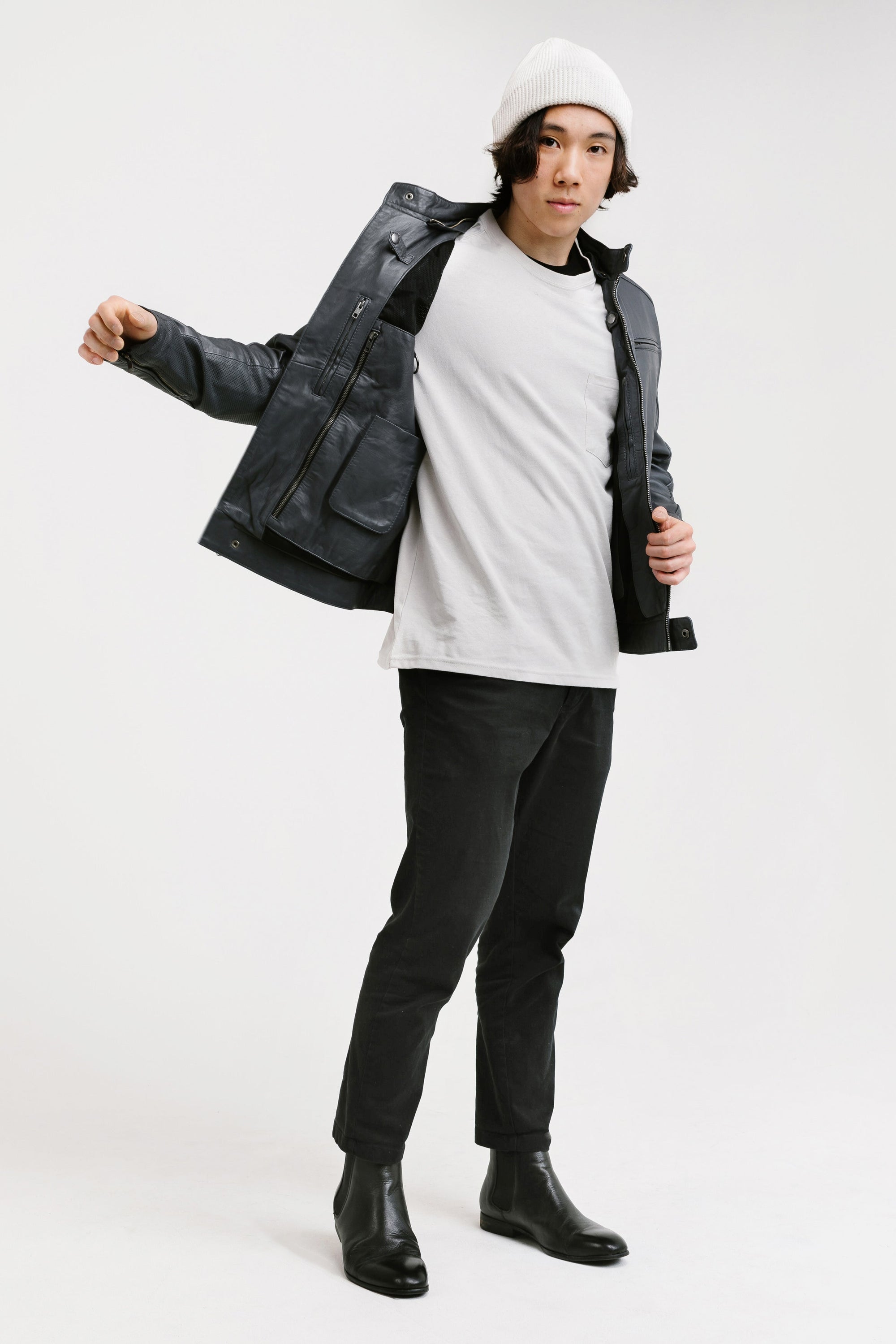Non Water-Repellent Racer Leather Jacket | Achilles