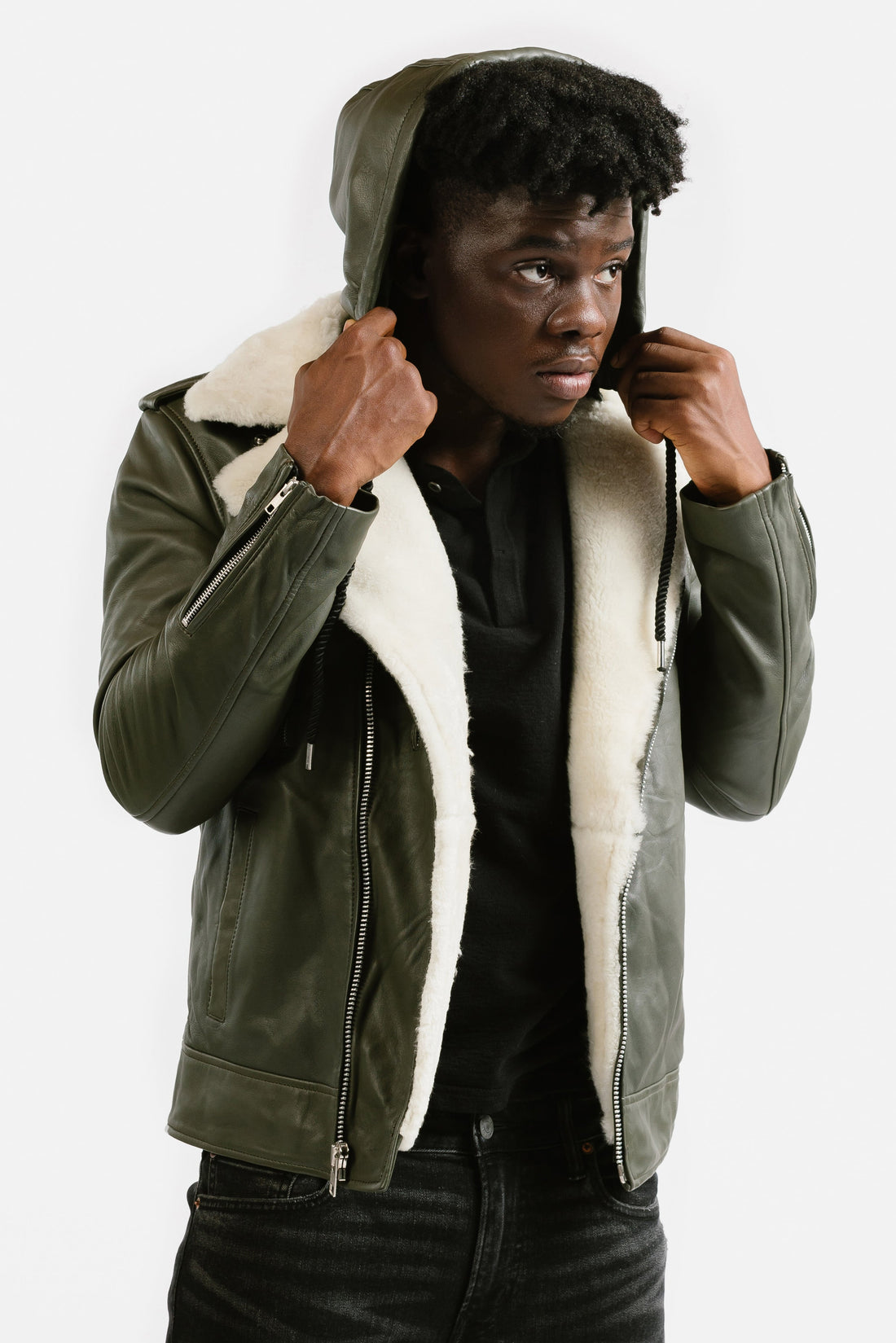 Non-Water Repellent Shearling Trim Leather Jacket | Prometheus