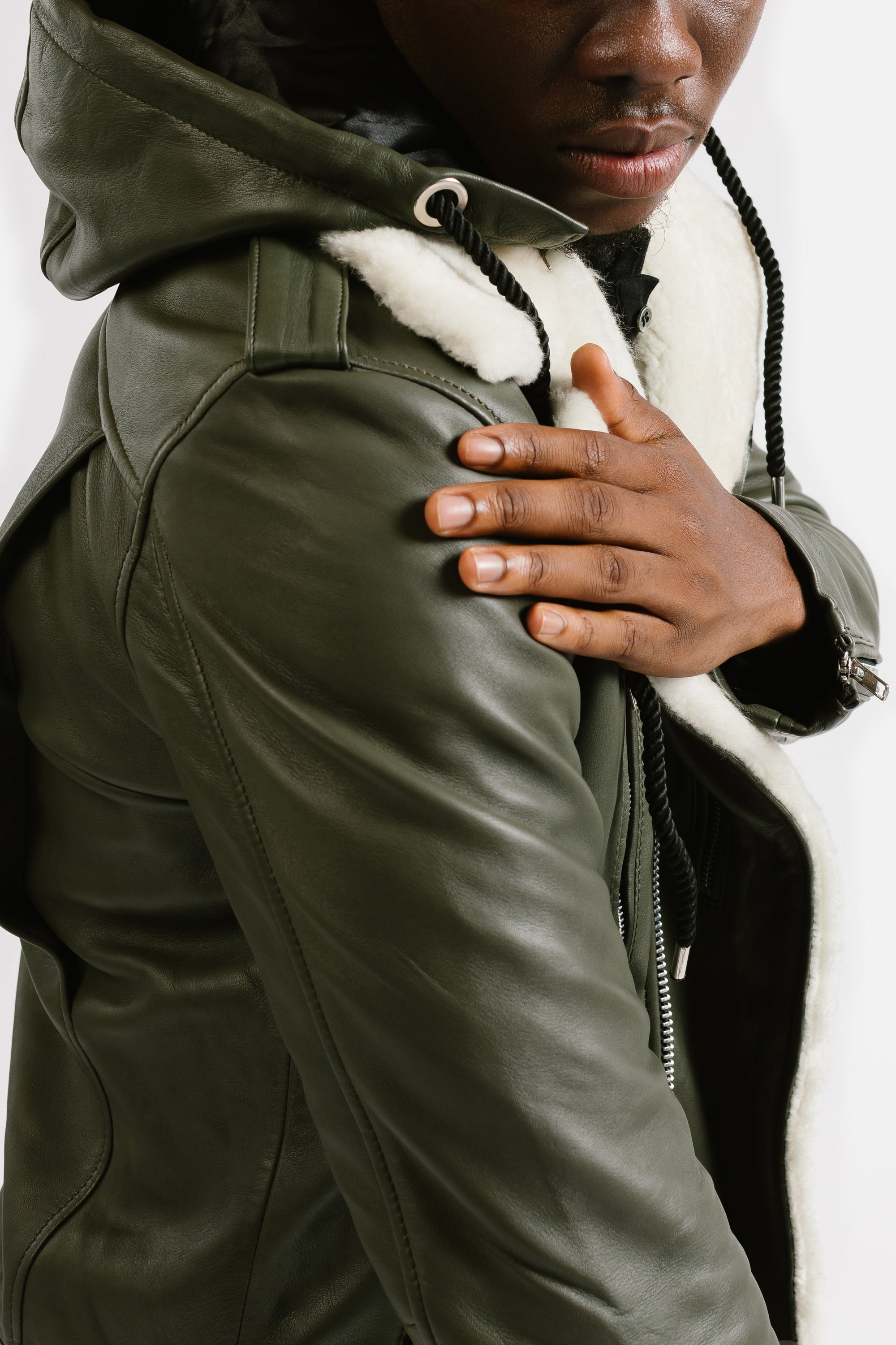 Non-Water Repellent Shearling Trim Leather Jacket | Prometheus