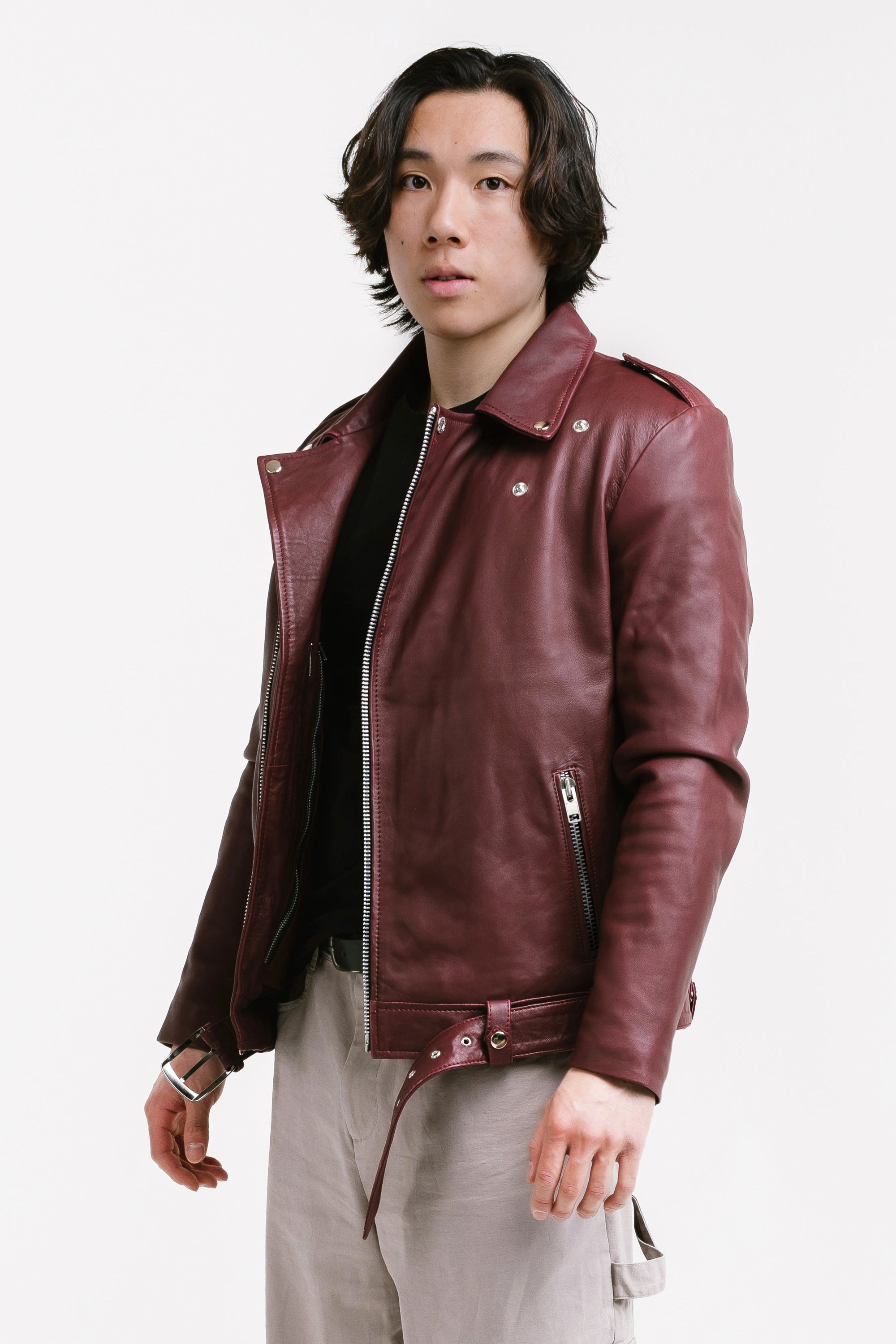 On Hand Non Water-Repellent Biker Leather Jacket | Ares