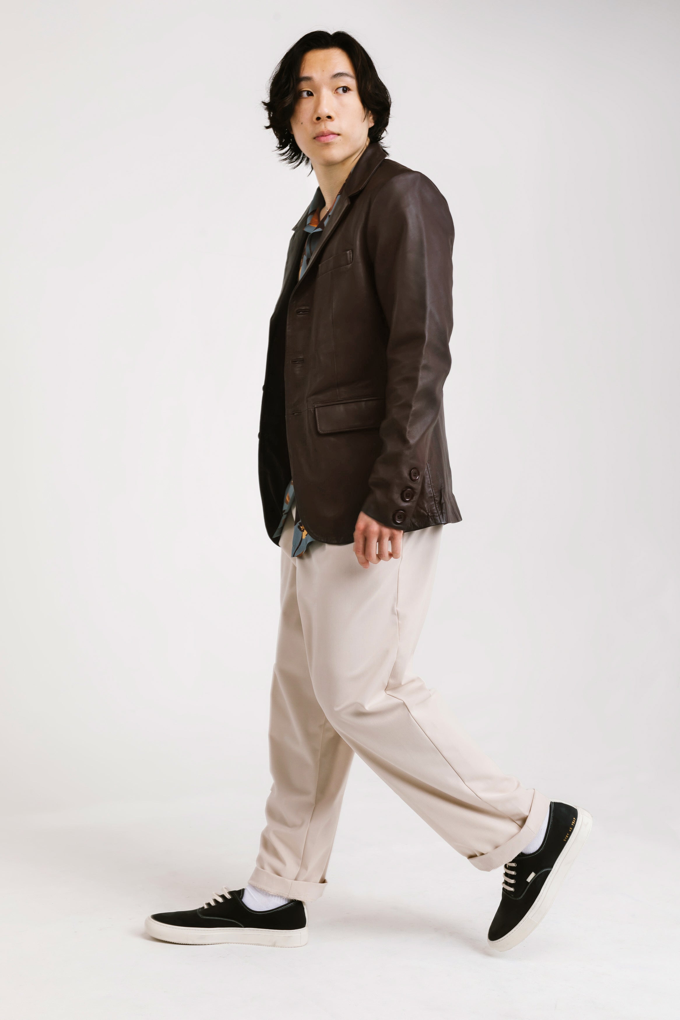 Men's Water Repellent Three-Button Leather Blazer | Chiron